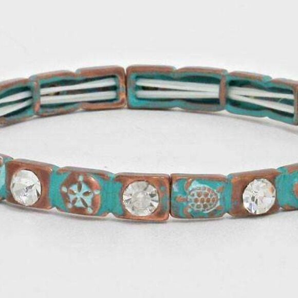 Antique Starfish & Turtle Crystal Stretch Bracelet - Picture 2 of 5